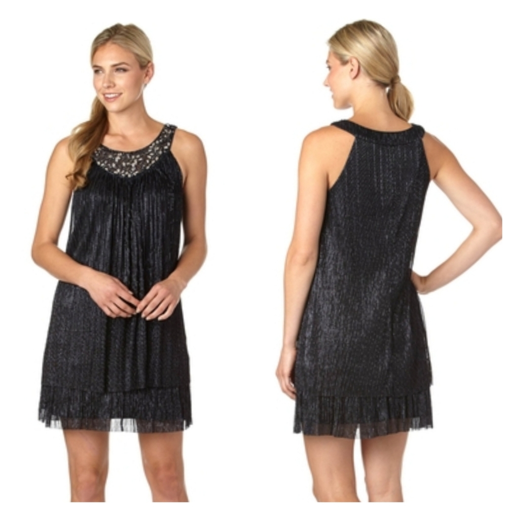 Decode 1.8 Navy Shimmer Jeweled Neck Shift Dress | Size 12 | Evening Party Dress